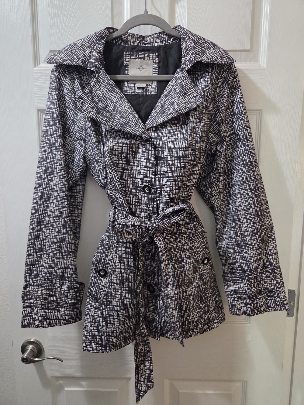 Black & White Textured Trench Rain Jacket